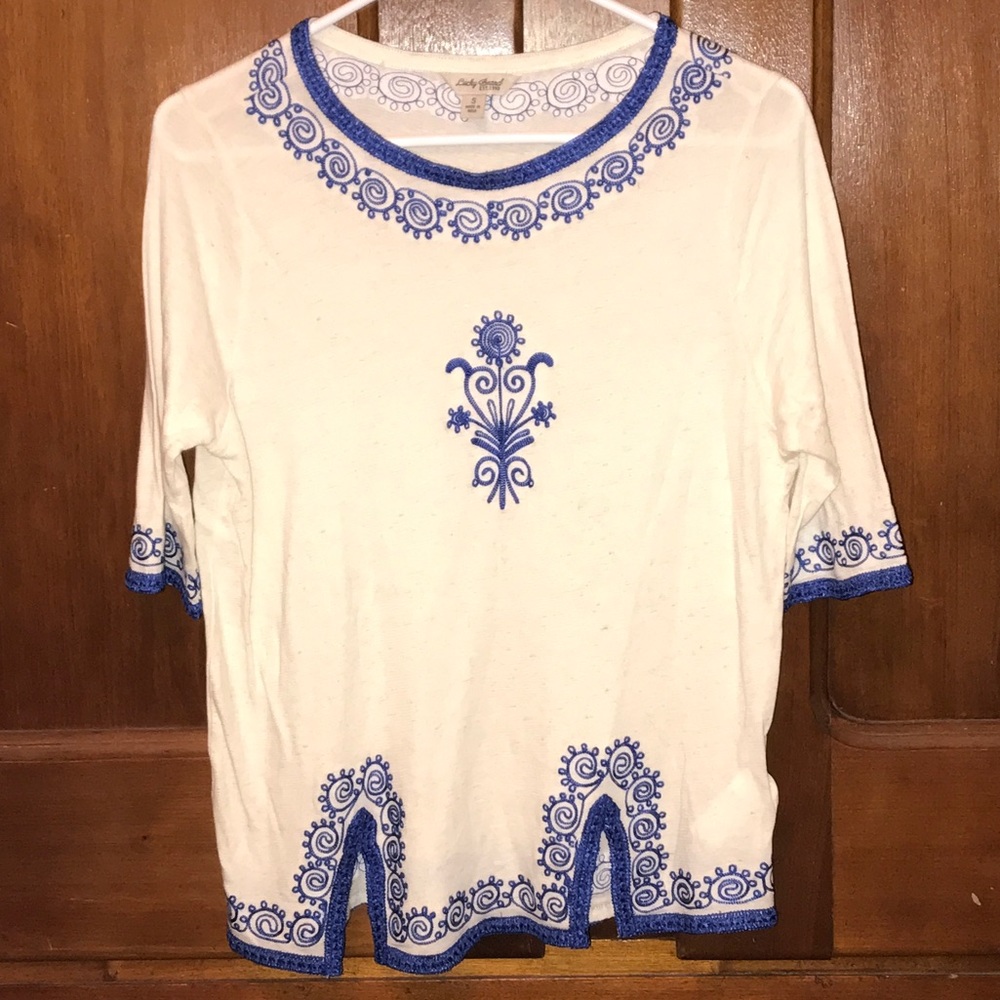 Lucky Brand Blue and Cream Top Size S
